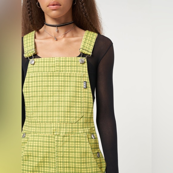 NWT Minga London Lime Green Plaid Dungaree Dress - Picture 4 of 6